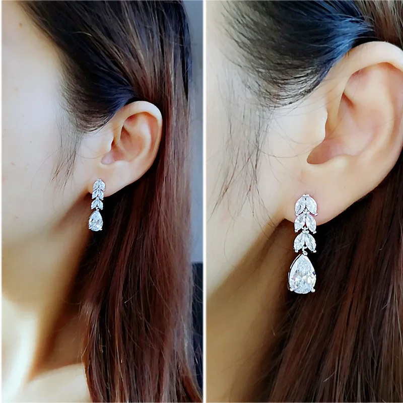 Huitan Women Drop Earring Wedding Band Jewelry Leave&Water Drop Shape Earring AAA Cubic Zirconia New Fashion Bridal Accessories