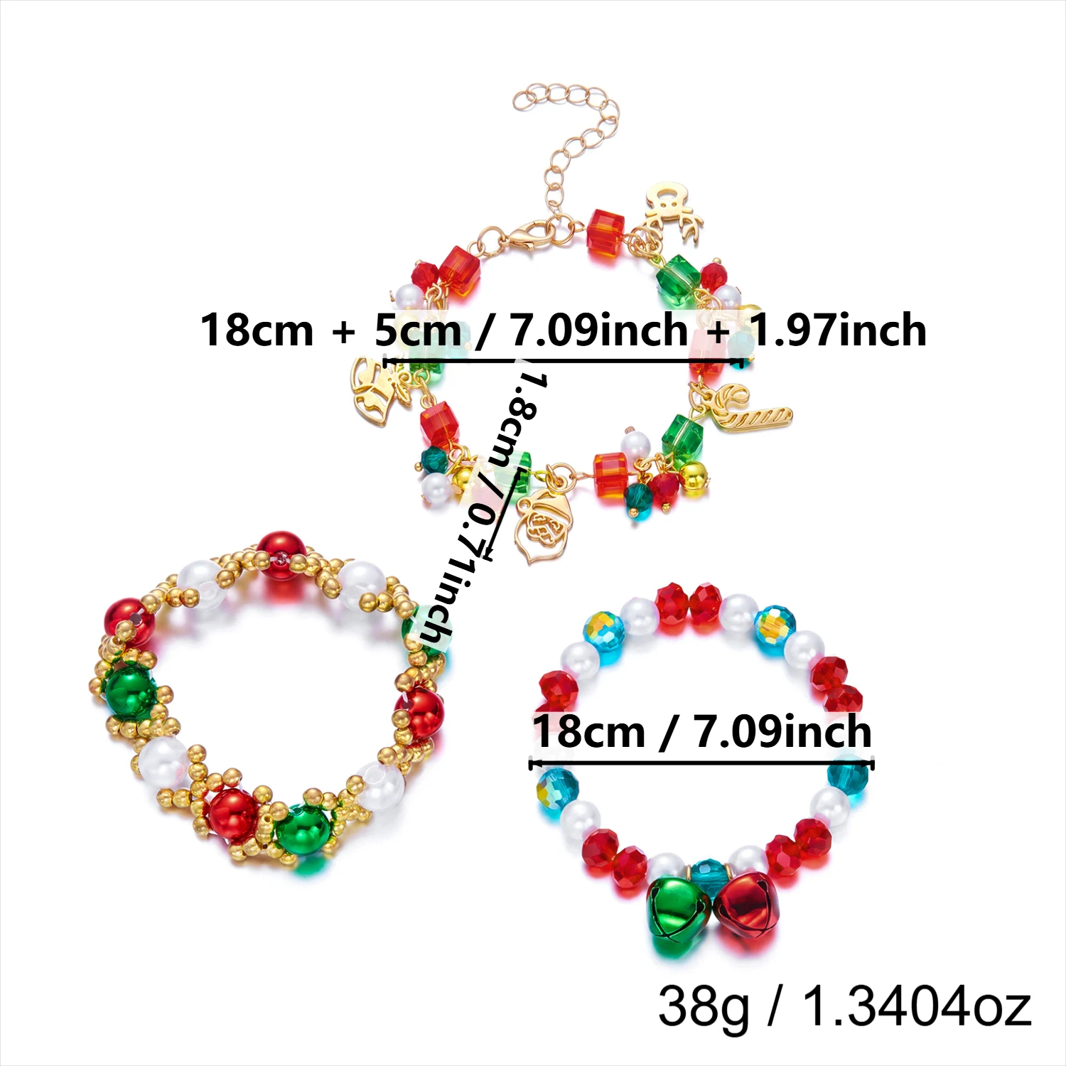 3pcs/set Red Green Crystal Beaded Bracelet for Women Christmas Tree Santa Claus Snowflake Pendant Bracelet New Year Jewelry Gift