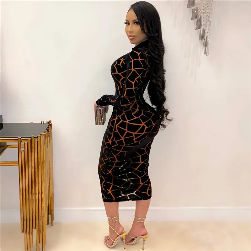 Sexy Sheer Mesh Patchwork Long Sleeve Bodycon Dress Women Night Club Party Plaid Stretchy Slim Midi Dresses Vestidos Para Mujer