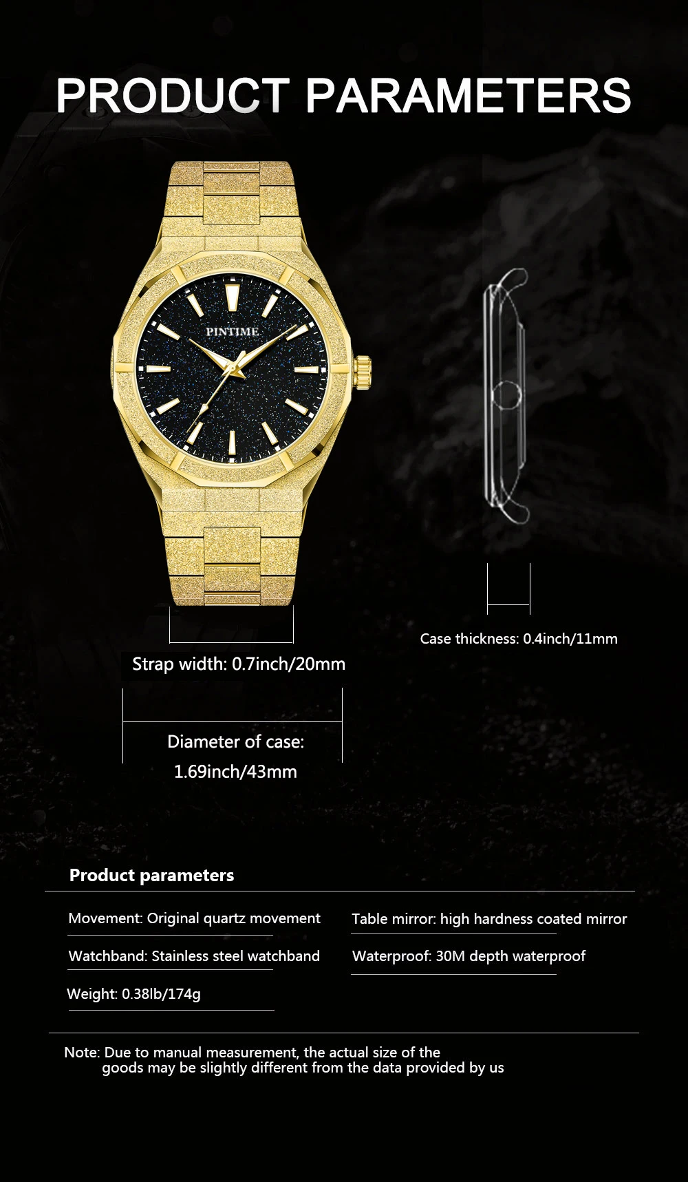 Men's Wristwatch Starry Frosted Men Quartz Watch Fashion And Luxury Gentleman Watches Golden Watch Waterproof Silver Accessories