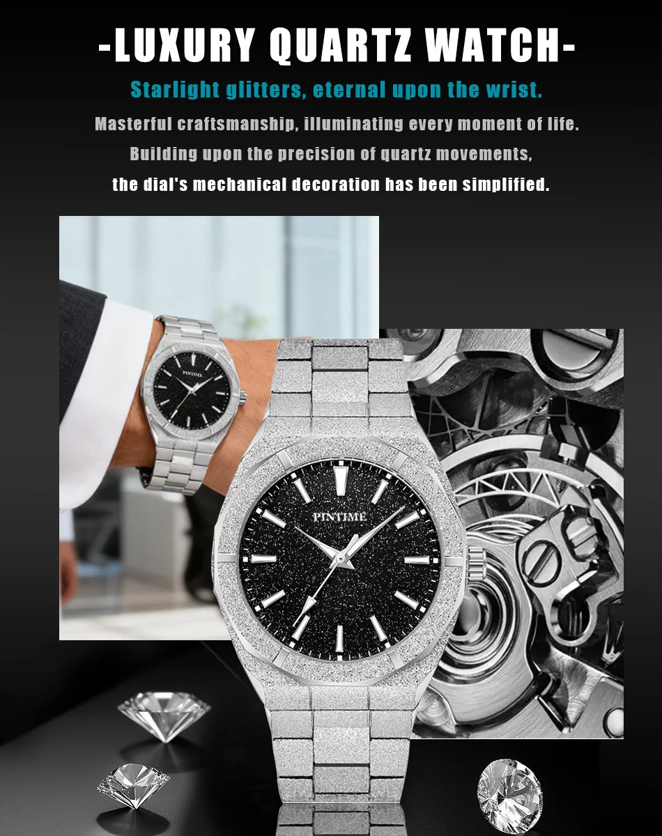 Men's Wristwatch Starry Frosted Men Quartz Watch Fashion And Luxury Gentleman Watches Golden Watch Waterproof Silver Accessories