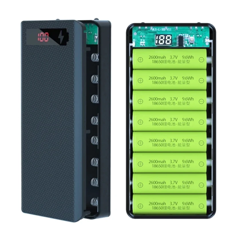 10X 18650 Power Bank Case Battery Holder Dual USB Type C Charge Shell For iPhone Xiaomi Huawei 8X 18650 Battery Case Storage Box