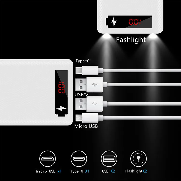 10X 18650 Power Bank Case Battery Holder Dual USB Type C Charge Shell For iPhone Xiaomi Huawei 8X 18650 Battery Case Storage Box
