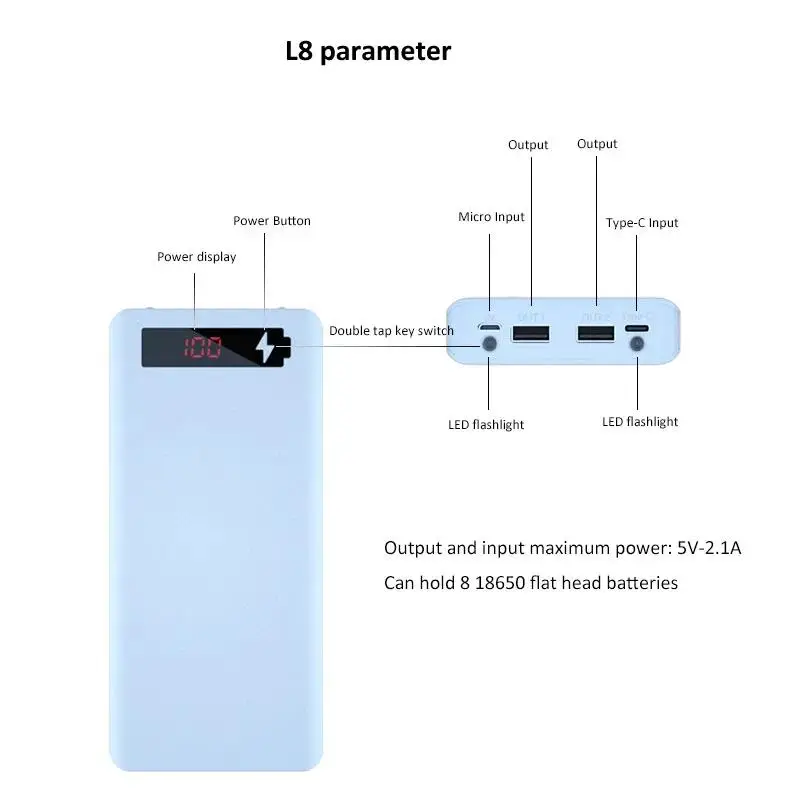 10X 18650 Power Bank Case Battery Holder Dual USB Type C Charge Shell For iPhone Xiaomi Huawei 8X 18650 Battery Case Storage Box