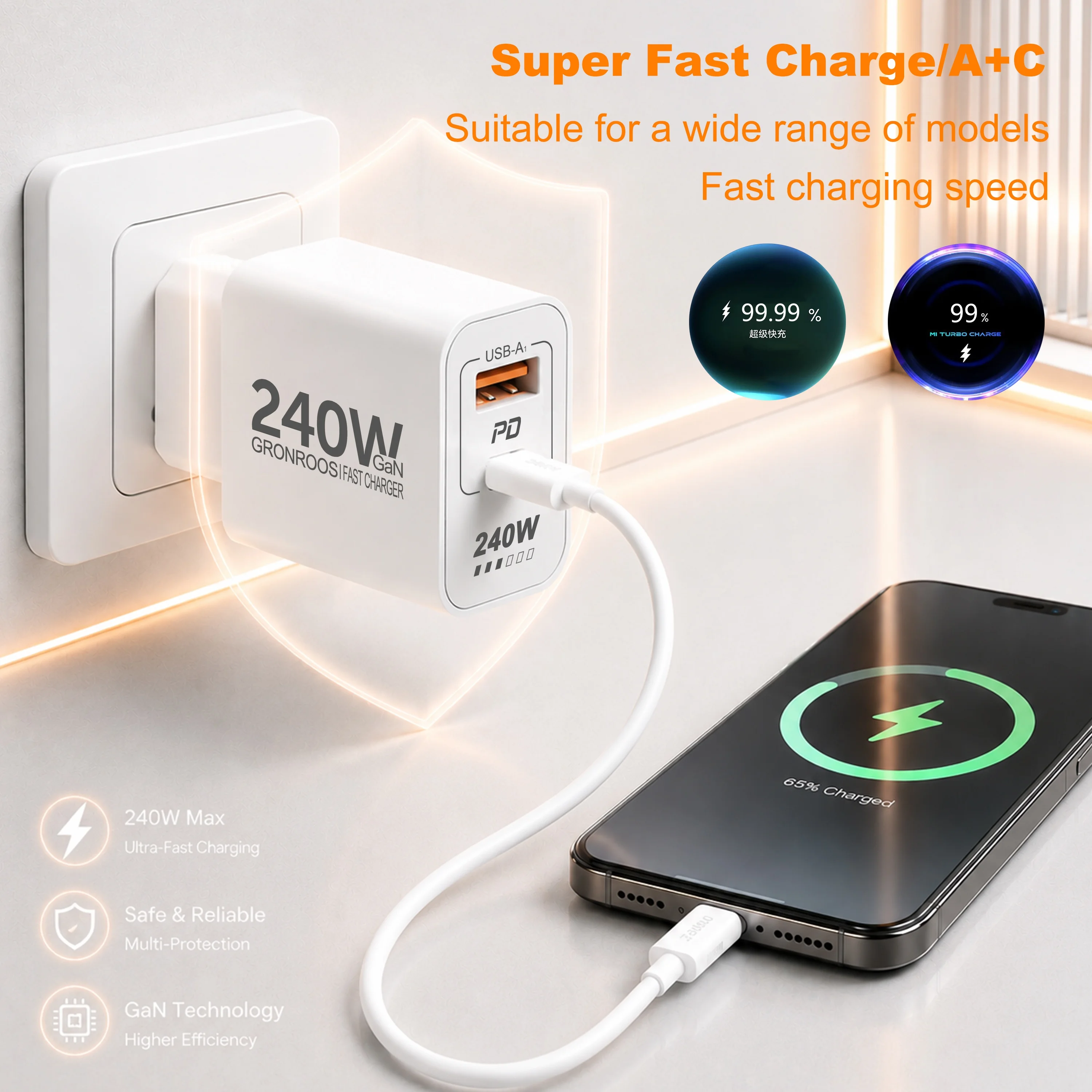 240W GaN PD USB C Charger For iPhone 17 16 15 14 13 12 Pro Max Phone QC 3.0 PD 3.0 USB Type C Fast Charging for Xiaomi poco iPad