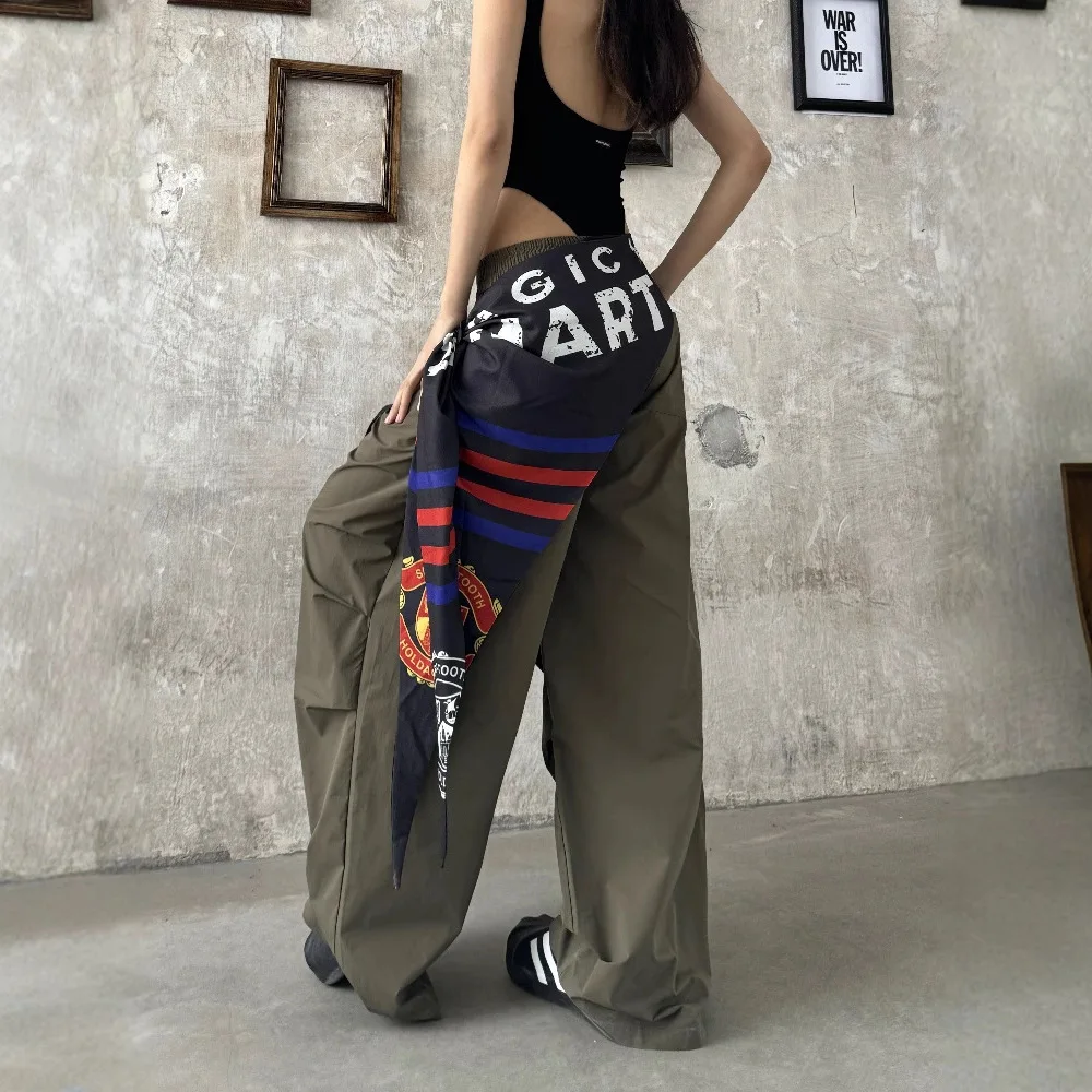 Women's Y2K Style Wide Leg Cargo Pants Cross-layer Straps Design Casual Hip Hop Dance Streetwear Trousers