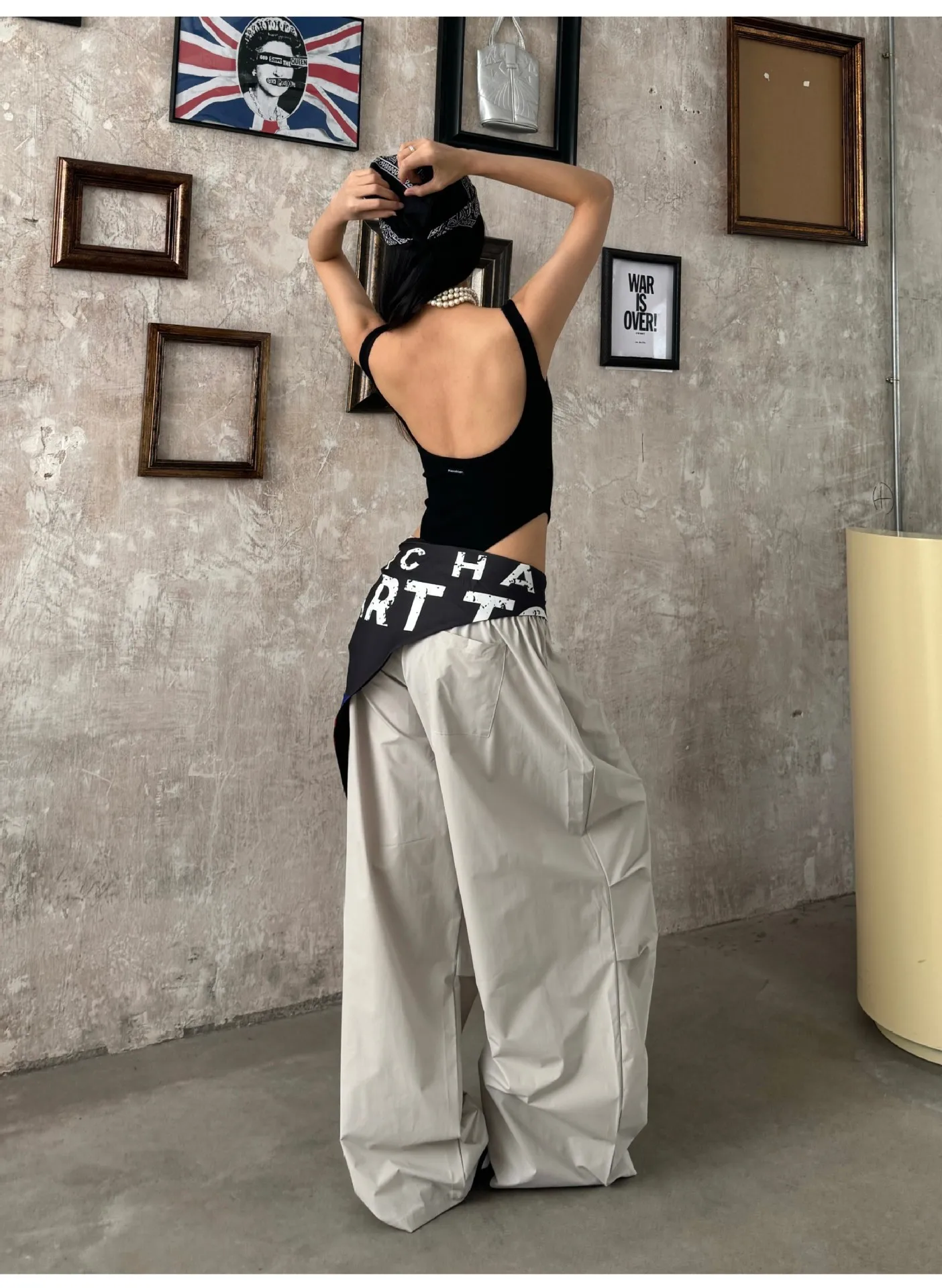 Women's Y2K Style Wide Leg Cargo Pants Cross-layer Straps Design Casual Hip Hop Dance Streetwear Trousers
