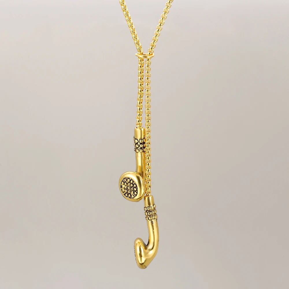 Fashion Necklace Hip-hop Kirsite Music Headphones Earbuds Pendant Metal Men Clothing Accessories Necklace