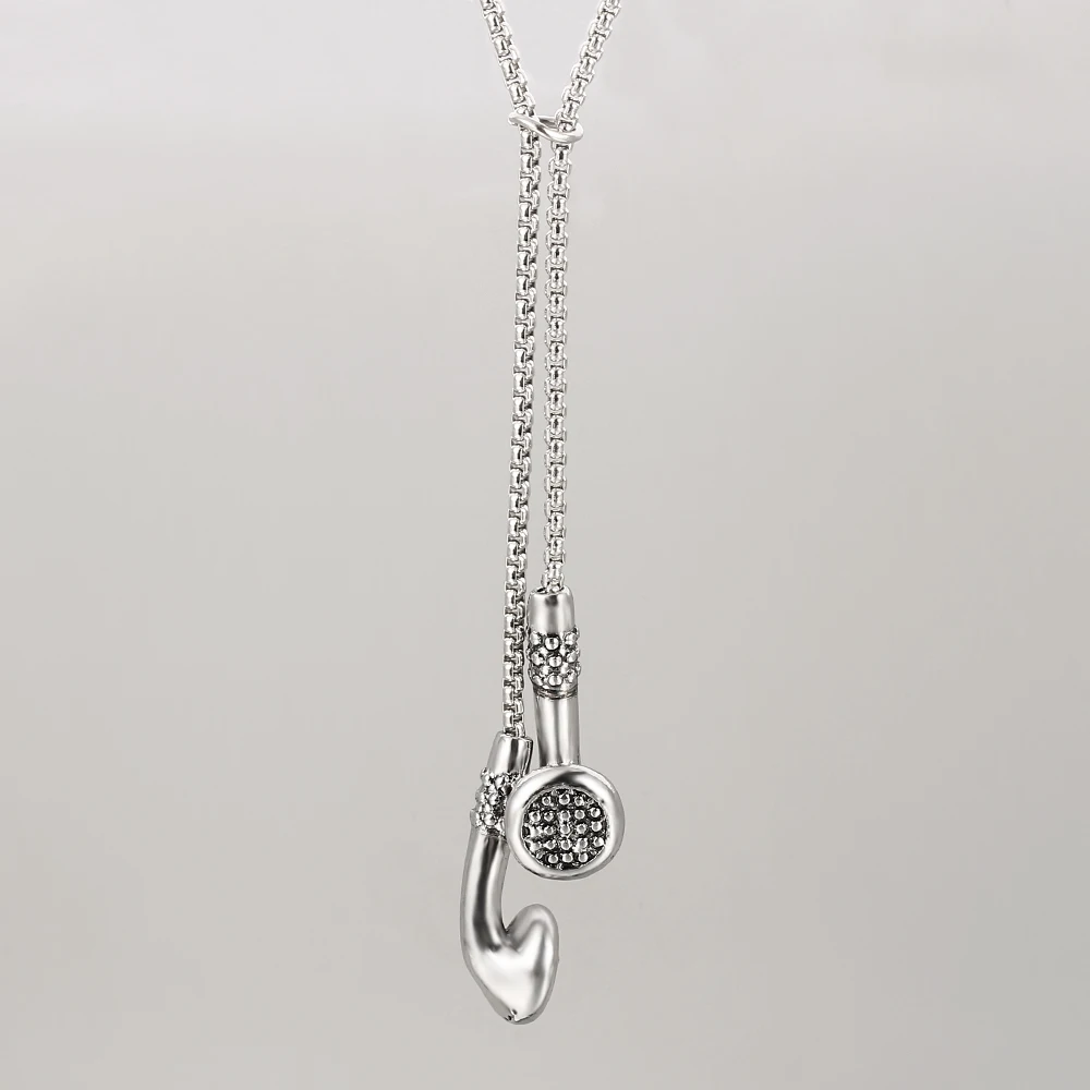Fashion Necklace Hip-hop Kirsite Music Headphones Earbuds Pendant Metal Men Clothing Accessories Necklace