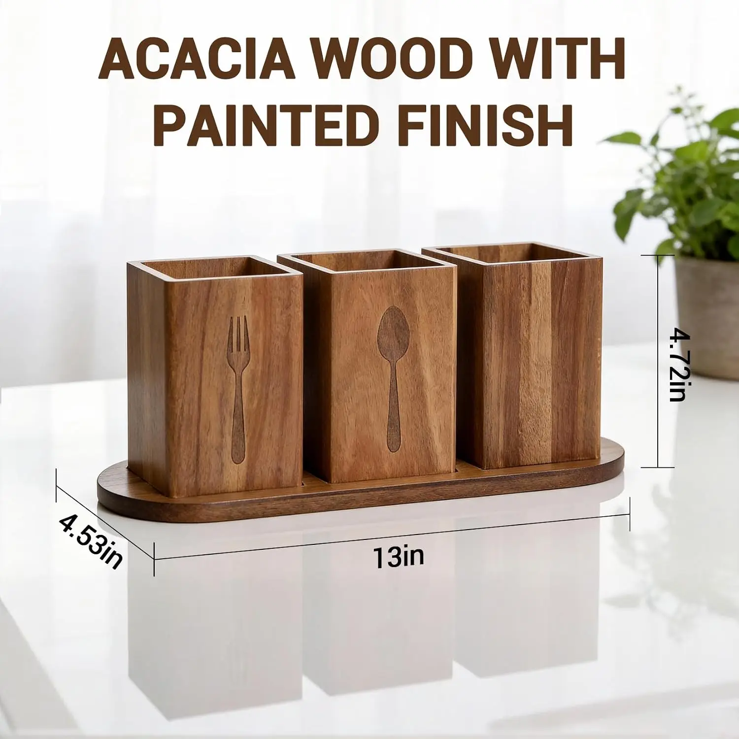 Garvee Acacia Wood Kitchen Utensil Holder Spoon Fork Tableware Storage Rack Cutlery Storage Caddy Organizer Silverware Holder for Spoons Forks Knives, Holds Plates Napkins,