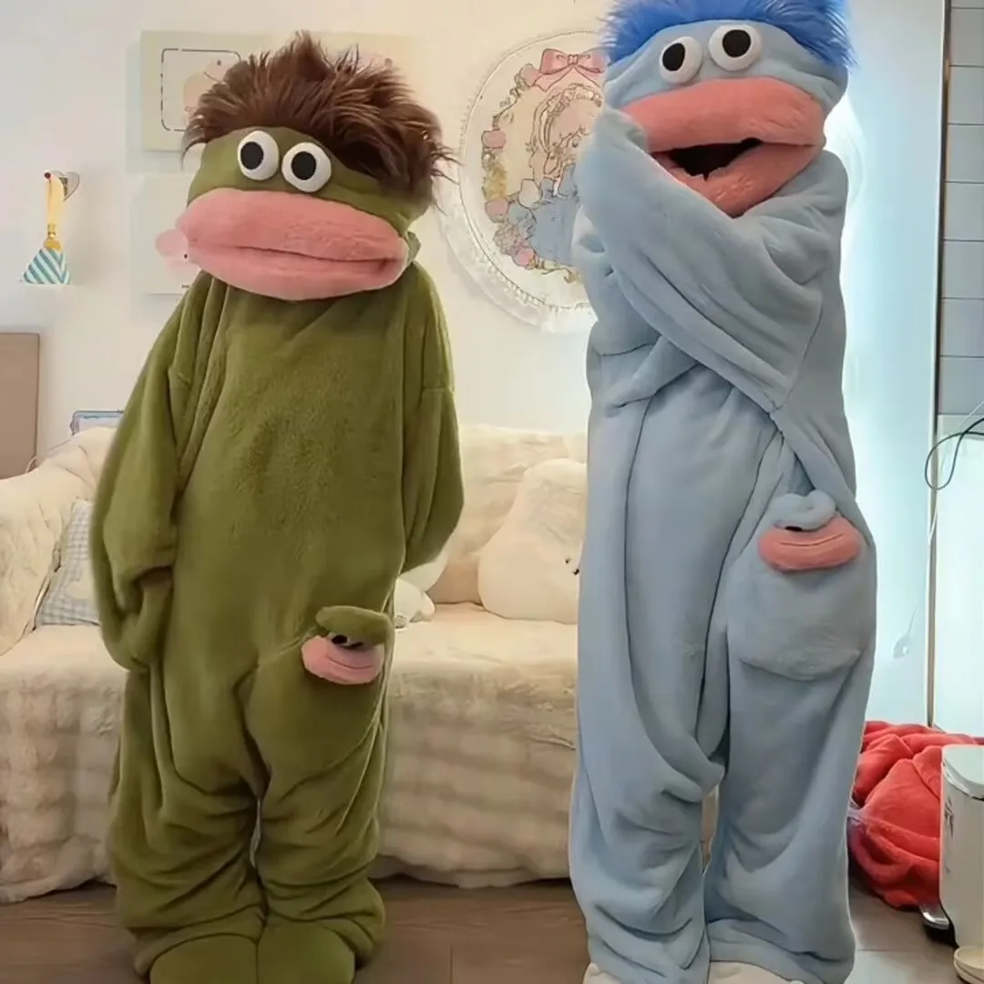 Cartoon Big Mouth Monster Cute Funny Onesie Pajamas Thickened Coral Fleece Homewear For Couples Men Women Autumn Winter Pajamas