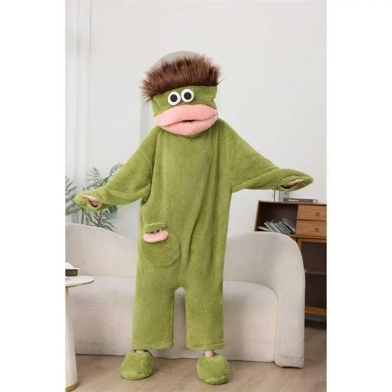 Cartoon Big Mouth Monster Cute Funny Onesie Pajamas Thickened Coral Fleece Homewear For Couples Men Women Autumn Winter Pajamas