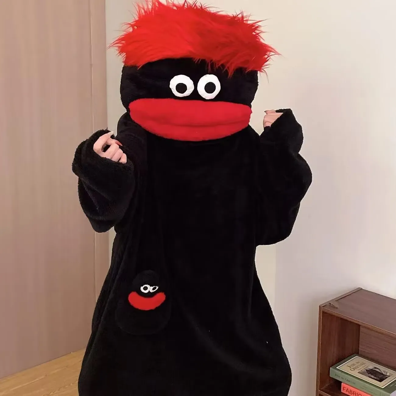 Cartoon Big Mouth Monster Cute Funny Onesie Pajamas Thickened Coral Fleece Homewear For Couples Men Women Autumn Winter Pajamas