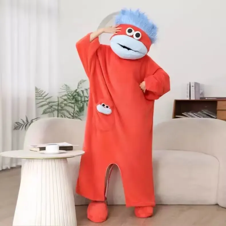 Cartoon Big Mouth Monster Cute Funny Onesie Pajamas Thickened Coral Fleece Homewear For Couples Men Women Autumn Winter Pajamas