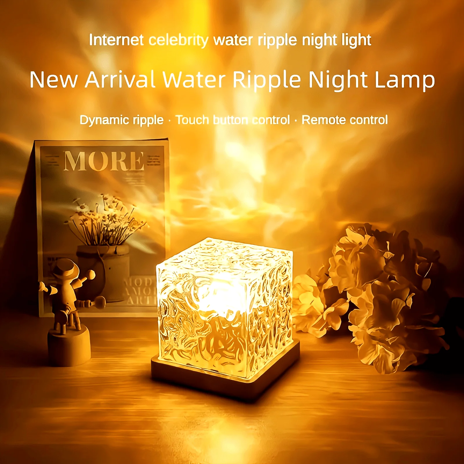Ocean Wave Aurora Projector Light USB Remote RGB Water Ripple 16 Colors Night Light Home Office Bar Living Room Ambient Light