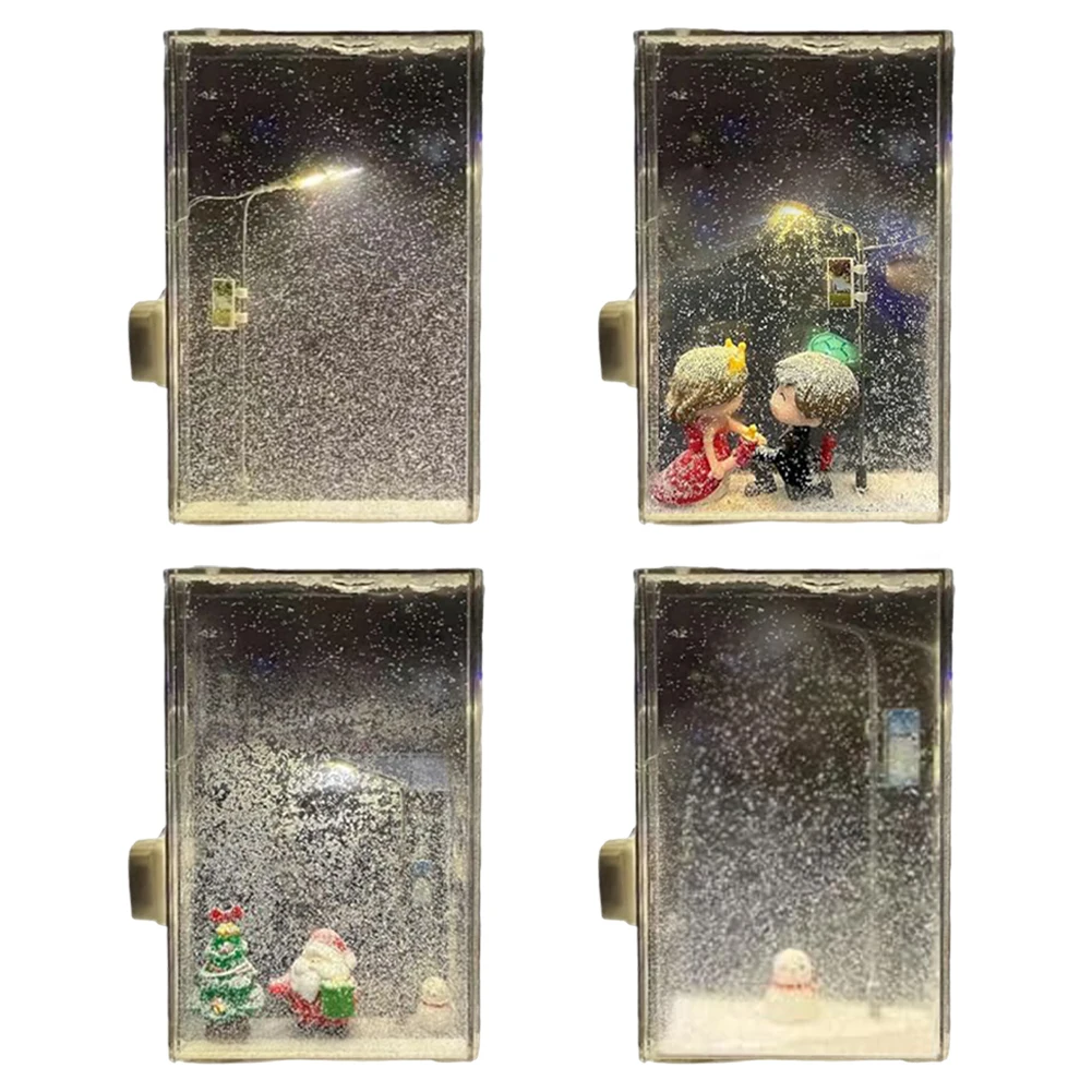 1PC Handmade DIY Material Package Desktop Decor Flowing Small Night Light Snow Scene Street Light Snowy Night Snow Simulation
