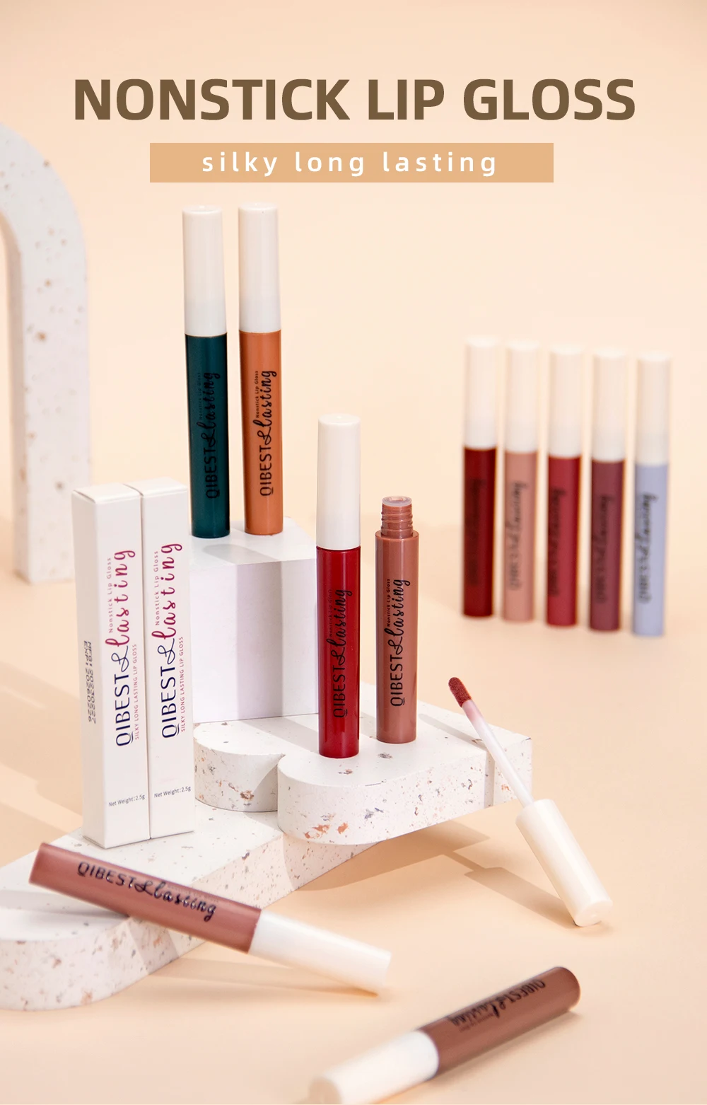 QIBEST Matte Liquid Lipstick Waterproof Long Lasting Velvet Lip Gloss Tint Tube Matte Nude Pigment Red Lipgloss Lips Makeup
