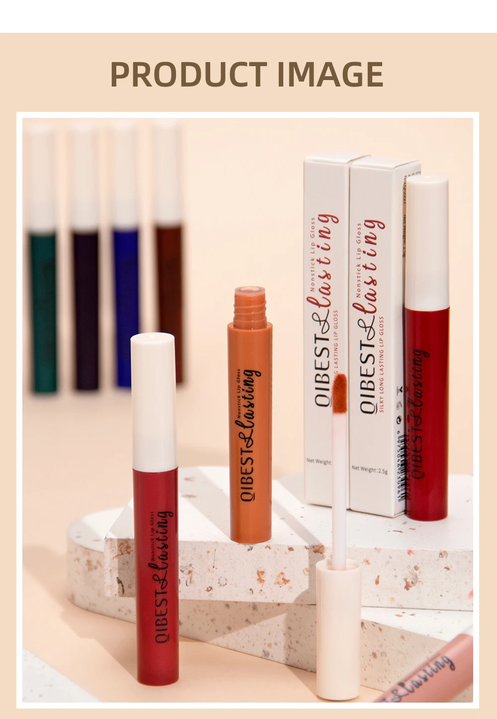 QIBEST Matte Liquid Lipstick Waterproof Long Lasting Velvet Lip Gloss Tint Tube Matte Nude Pigment Red Lipgloss Lips Makeup