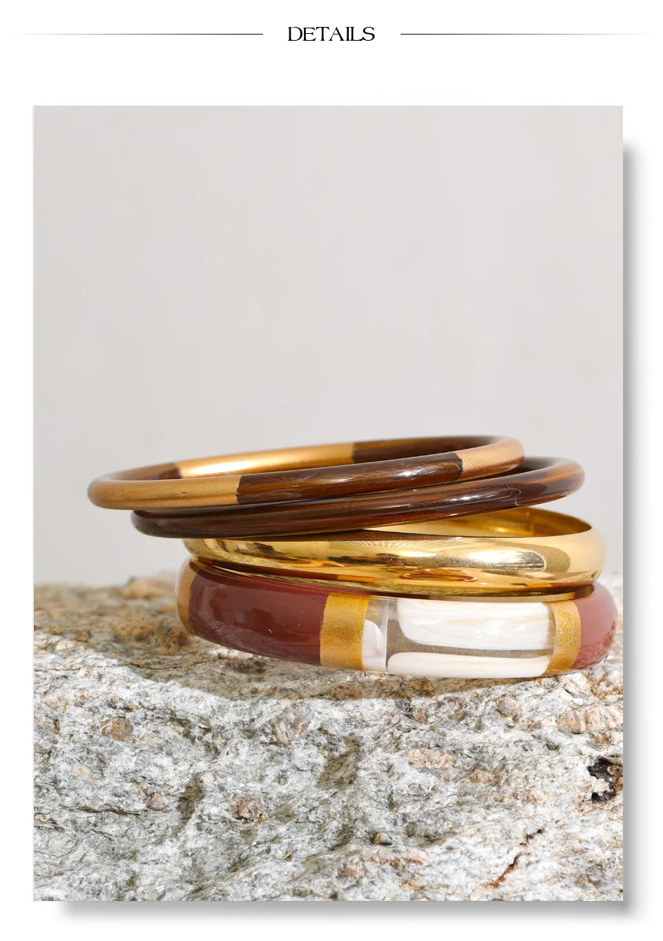 Yhpup 65mm 1Set Stainless Steel Resin Round Layered Bangle Bracelet Multi-Color Autumn Winter Statement Jewelry Waterproof
