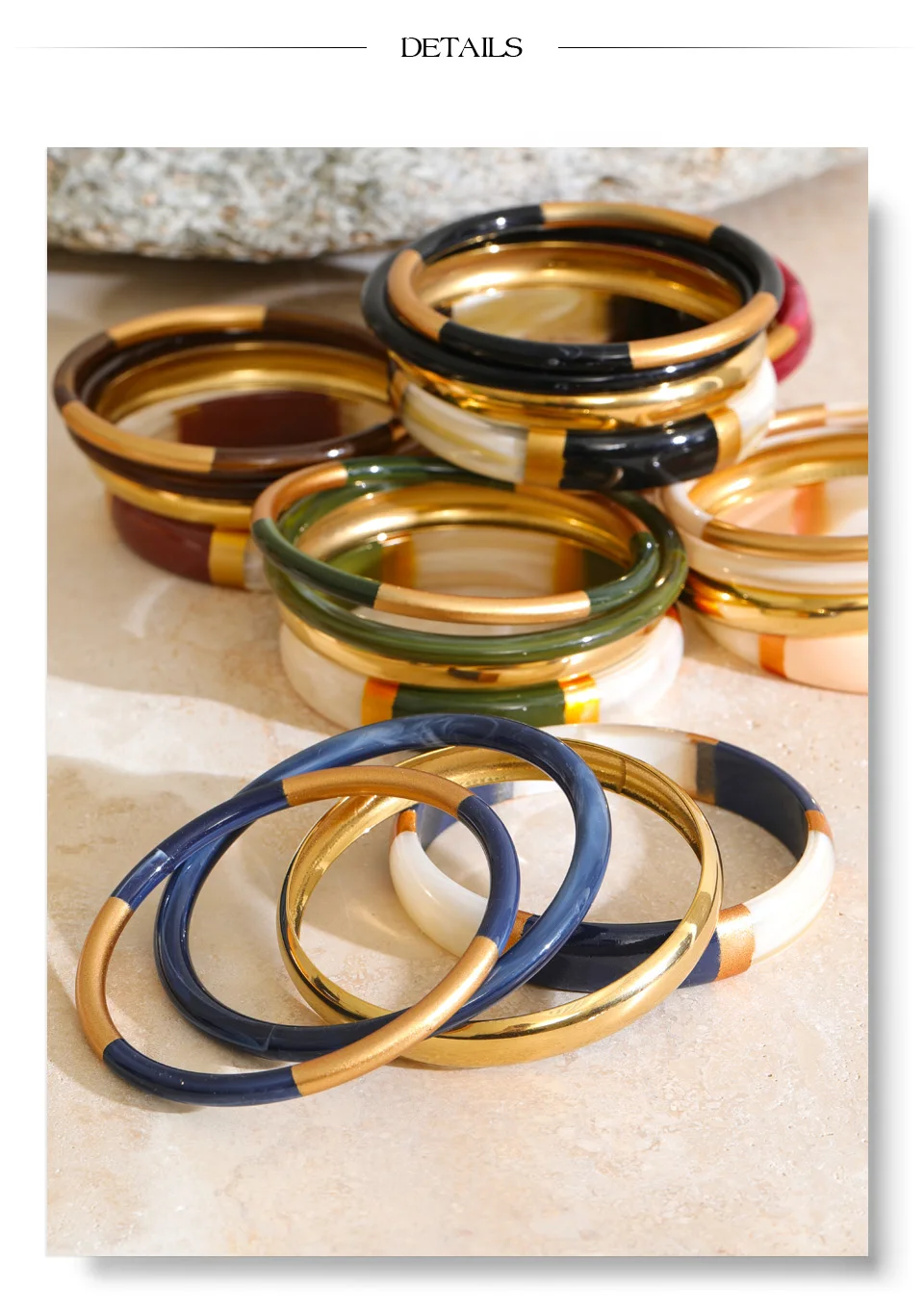 Yhpup 65mm 1Set Stainless Steel Resin Round Layered Bangle Bracelet Multi-Color Autumn Winter Statement Jewelry Waterproof