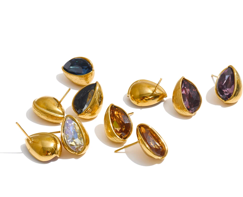 Yhpup Stainless Steel Stud Earrings Multi Color K9 Crystal Fluted Golden Hull Runway Inspired Fashion Jewelry Recommend