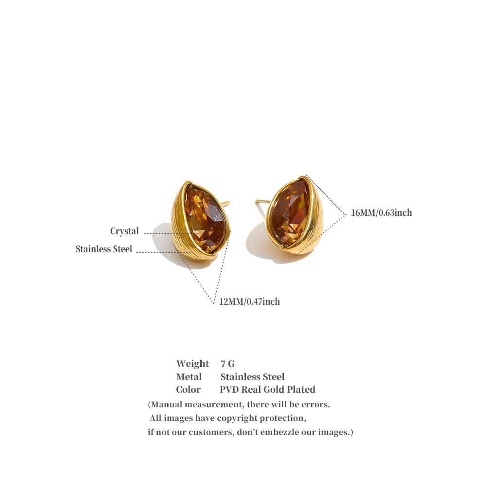 Yhpup Stainless Steel Stud Earrings Multi Color K9 Crystal Fluted Golden Hull Runway Inspired Fashion Jewelry Recommend