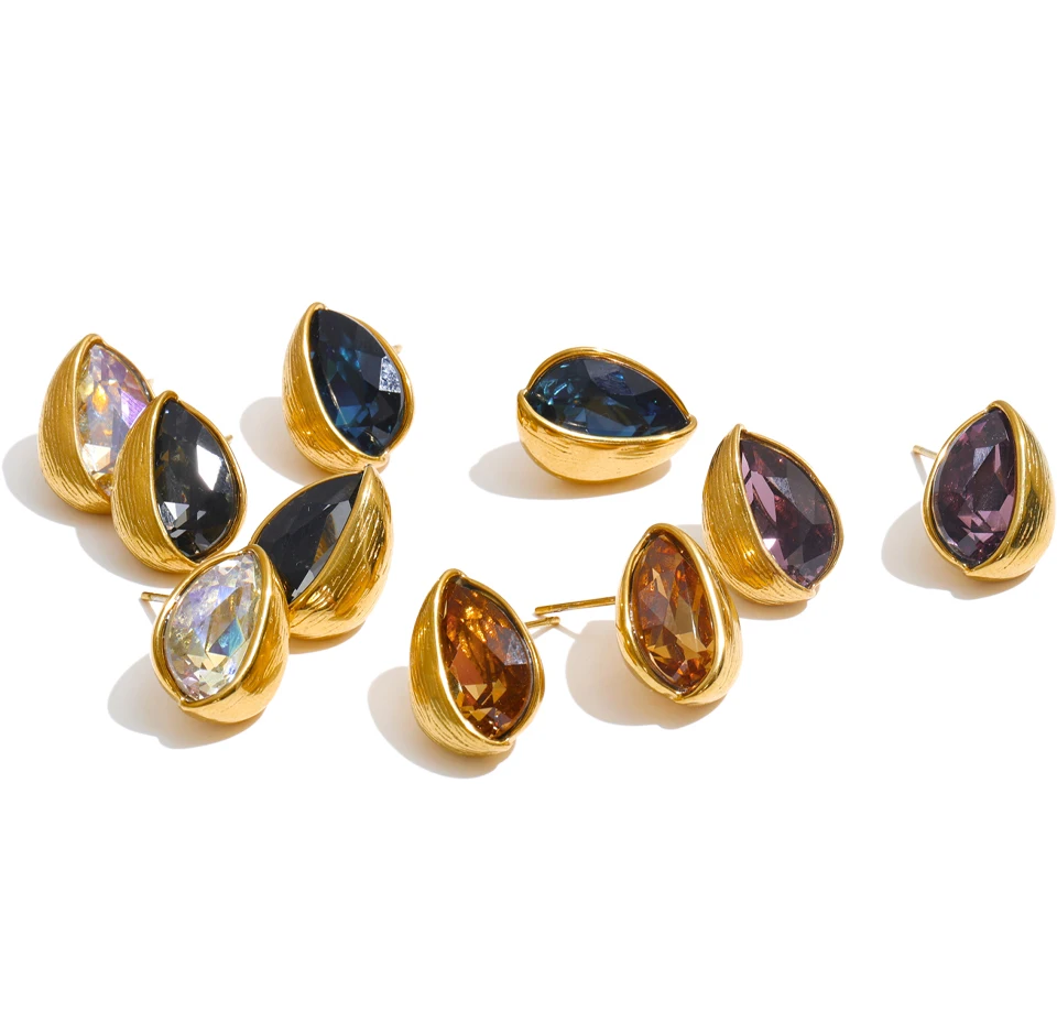 Yhpup Stainless Steel Stud Earrings Multi Color K9 Crystal Fluted Golden Hull Runway Inspired Fashion Jewelry Recommend