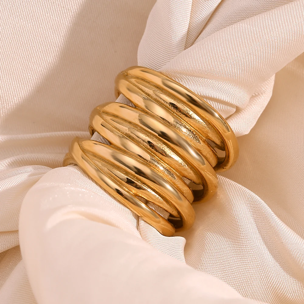 MamacitaSlay Minimalist 316L Stainless Steel Multilayer Winding Ring Waterproof 18K Gold Plated Jewelry Women's Unique Cool Ring