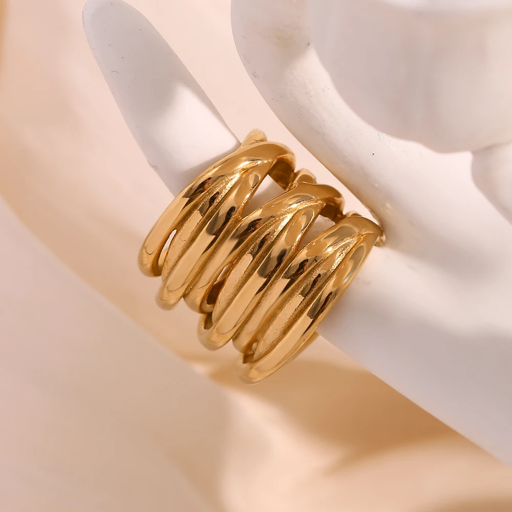 MamacitaSlay Minimalist 316L Stainless Steel Multilayer Winding Ring Waterproof 18K Gold Plated Jewelry Women's Unique Cool Ring