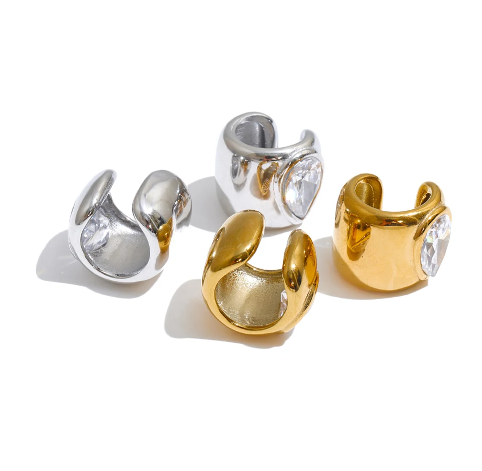 Yhpup 1PC Stainless Steel Ear Cuff Earrings for Zirconia Women Teardrop Non Pierced Huggie Minimalist Jewelry Wholesale