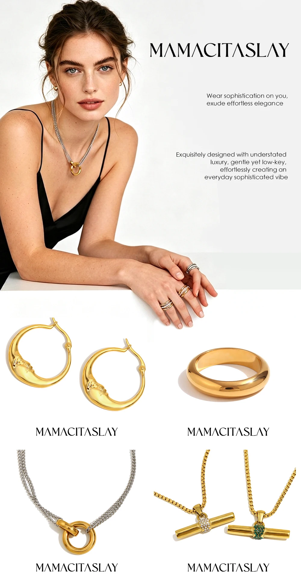 MamacitaSlay Elegant 316LStainless Steel Oval Rectangle Zircon Necklace 18K Gold Plated Waterproof Jewelry For Women Dainty Gift
