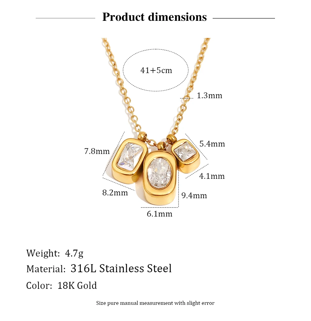 MamacitaSlay Elegant 316LStainless Steel Oval Rectangle Zircon Necklace 18K Gold Plated Waterproof Jewelry For Women Dainty Gift