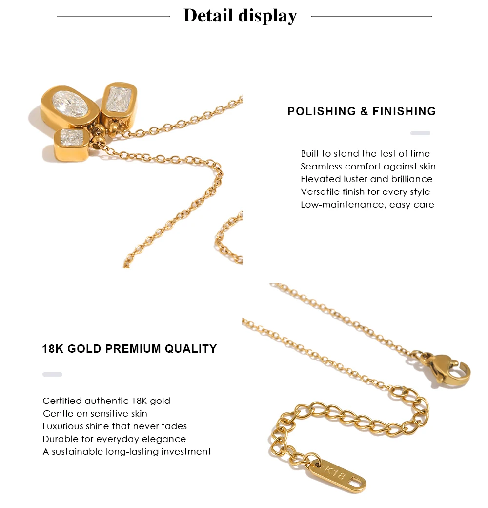 MamacitaSlay Elegant 316LStainless Steel Oval Rectangle Zircon Necklace 18K Gold Plated Waterproof Jewelry For Women Dainty Gift