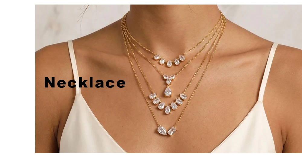 MamacitaSlay Elegant 316LStainless Steel Oval Rectangle Zircon Necklace 18K Gold Plated Waterproof Jewelry For Women Dainty Gift