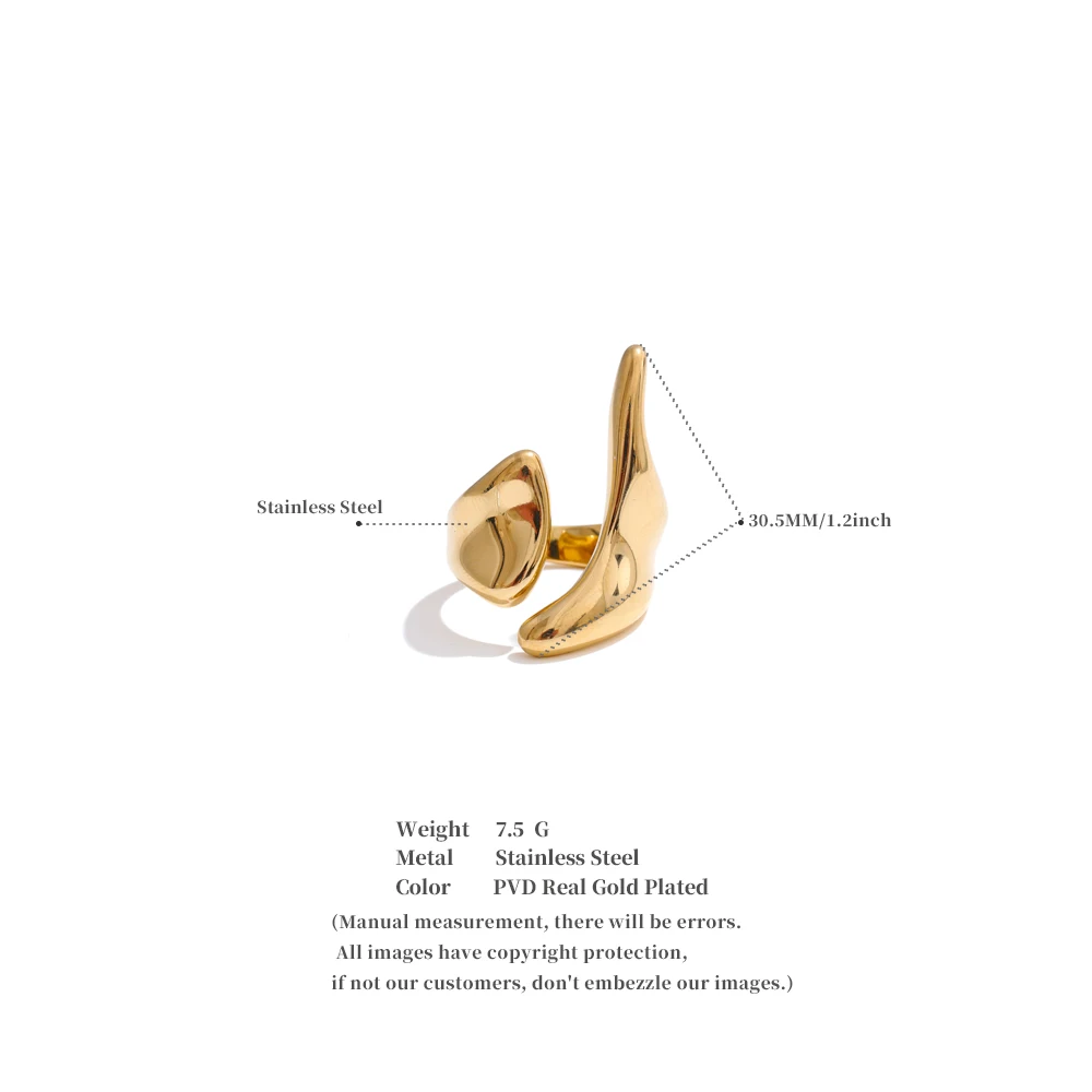 Yhpup New Casting PVD Plated Stainless Steel Metal Geometric Adjustable Creative Ring Women Daily Fashion Jewelry Accessories
