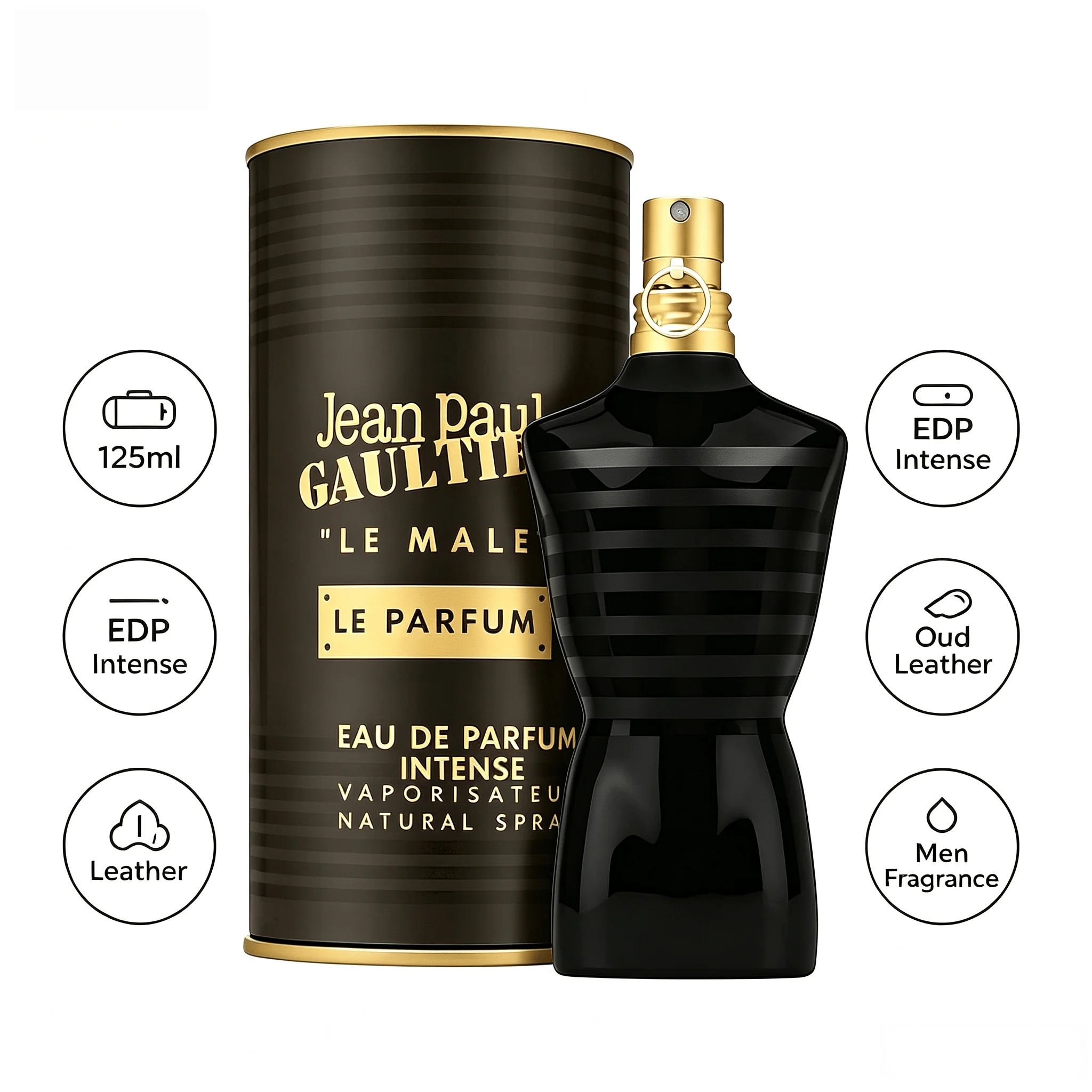 Jean Paul Gaultier Le Male Le Parfum - Amber Woody Eau De Parfum Intense for Men Fragrance - Cardamom, Lavender & Iris, Vanilla - Men's Perfume Spray