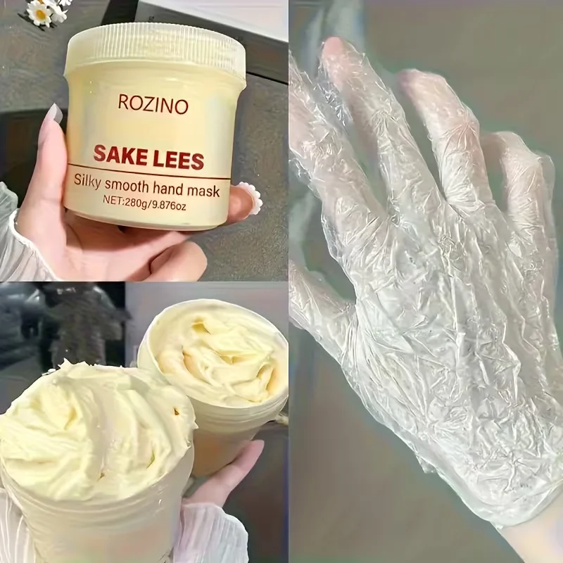 280g Large Capacity Wine Lees Silk Hand Mask (100 Free Gloves Included) - Hypoallergenic Moisturizing and Brightening Formula, Suitable for Rough, Dry, and Peeling Hands, Improves Fine Lines and Dark Spots, Suitable for All Light Beige Skin Tones, Hand Moisturizing Cream