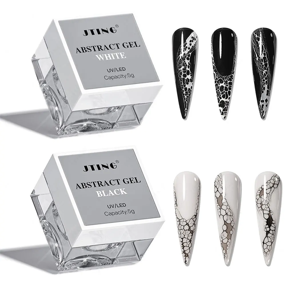 5ml Professional Black White Lace Gel Nail Polish Hole Grid Effect Magic Wave Gel Nail Polish Nail Art Soak off UV/LED Nail Gel