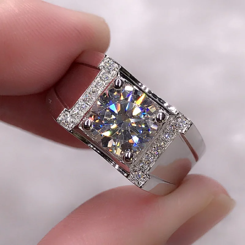 Buyee 925 Sterling Silver Wedding Ring Light Zircon Simple Ring for Man Fashion Classic Big Fine Jewelry Circle