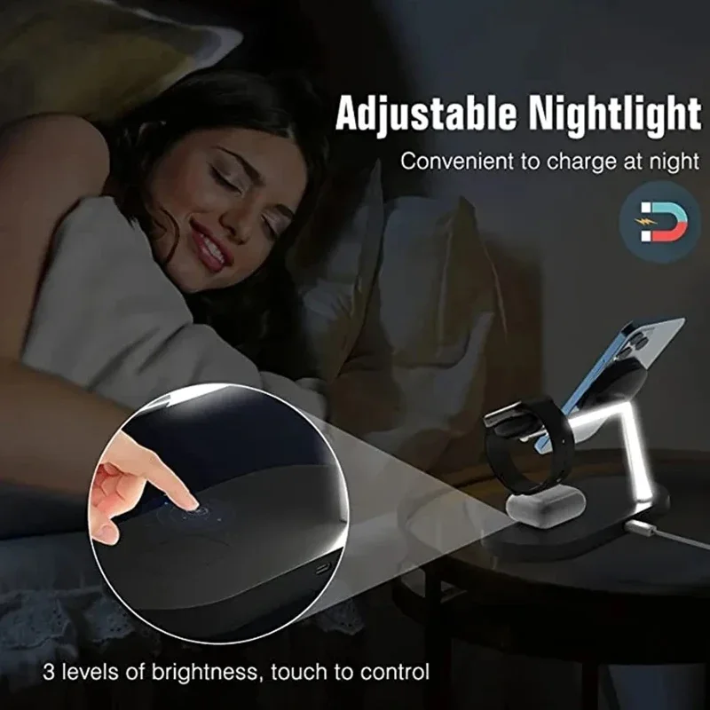3 in 1 Wireless Charger Stand Magnetic For iPhone 12-17 Fast Charging Station for Apple Watch 11 10 9 8 7 6 5 Airpods 2 3 Pro