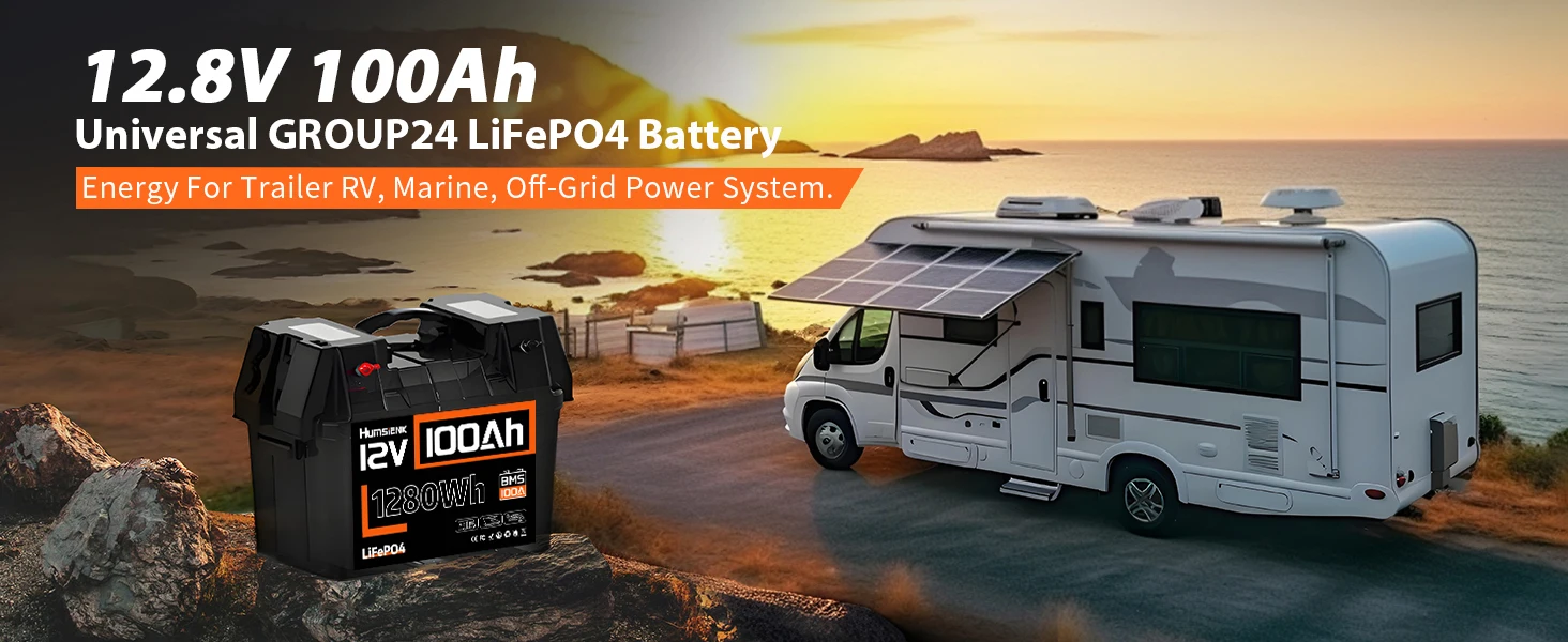 Humsienk LiFePO4 Lithium Battery 12V 100AH BMS 100A 1280Wh For RV/Vans/Trolling Motor/Off-grid/Camping/2-Year Warranty/UL 1973