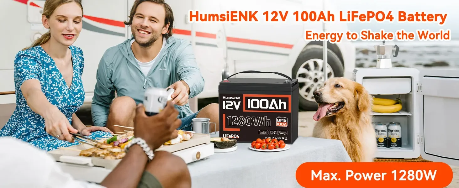 Humsienk LiFePO4 Lithium Battery 12V 100AH BMS 100A 1280Wh For RV/Vans/Trolling Motor/Off-grid/Camping/2-Year Warranty/UL 1973