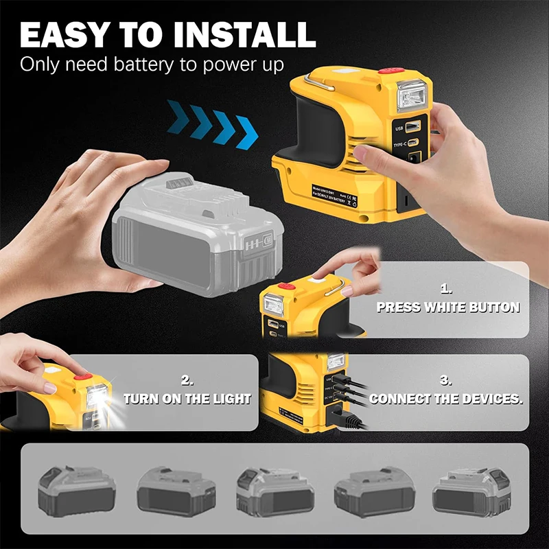 220W Power Inverter DC 18V-21V To AC 220V for Makita for Milwaukee for Einhell for DeWalt for Bosch USB Type-C DC Port Output