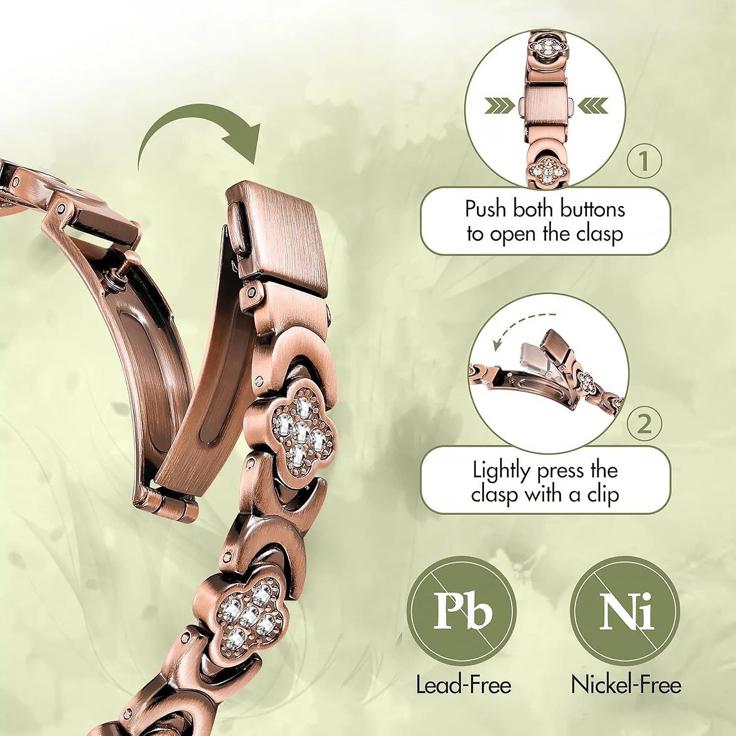 CATZ Pure Copper Women's Bracelet, Super Magnetic Therapy Pain Relief Bracelet with Cubic Zirconia for Gift for Woman