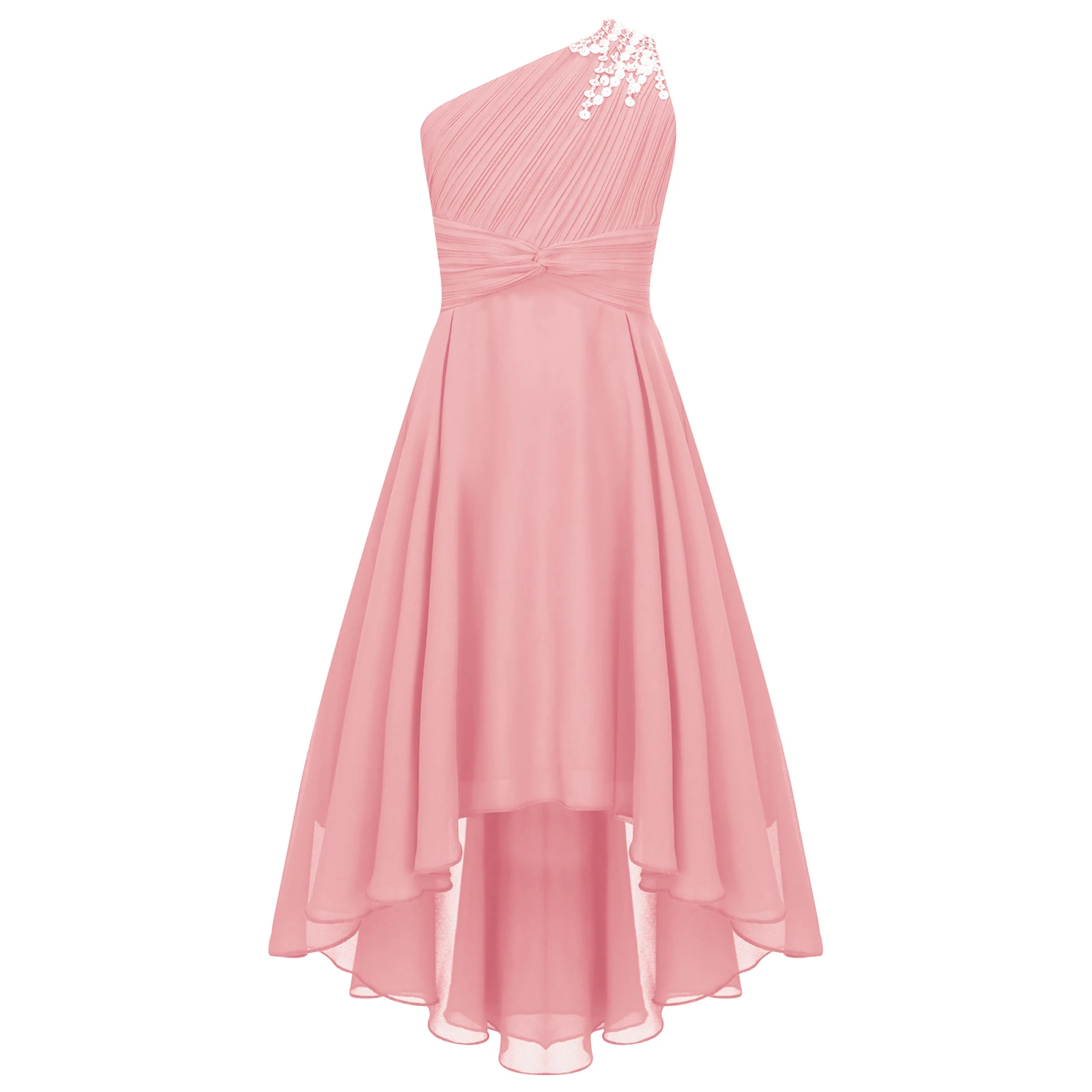 2026 Teens Girl's Dress for Wedding Party Sequin One Shoulder Princess Formal Gown for Holy Communion Chiffon Flower Girl Dress