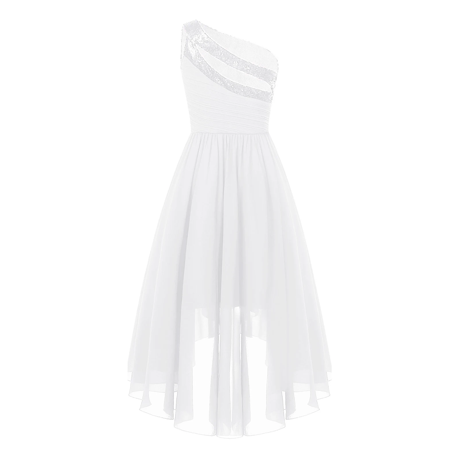 2026 Teens Girl's Dress for Wedding Party Sequin One Shoulder Princess Formal Gown for Holy Communion Chiffon Flower Girl Dress