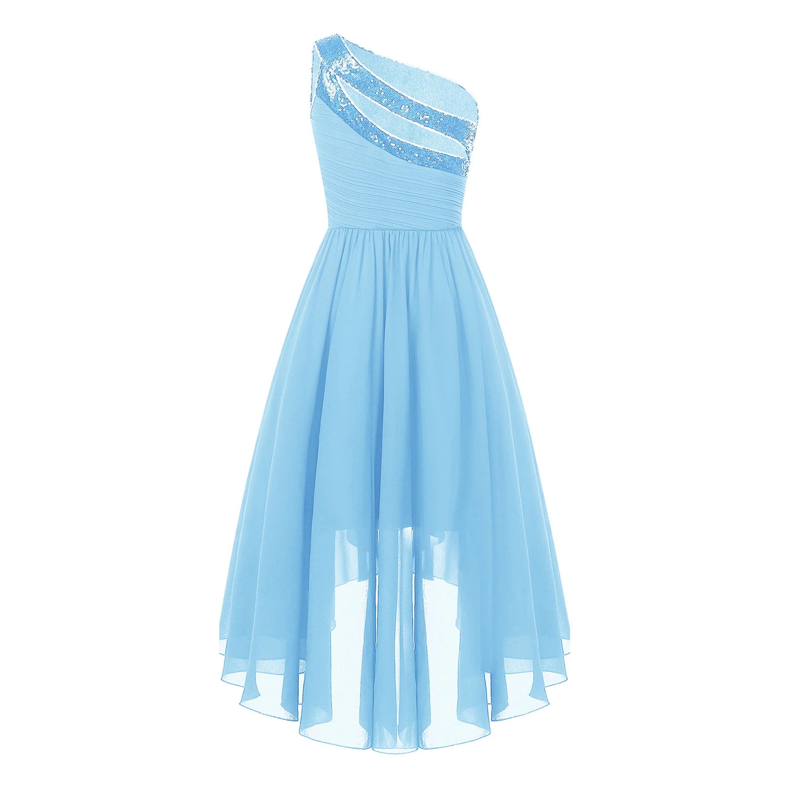 2026 Teens Girl's Dress for Wedding Party Sequin One Shoulder Princess Formal Gown for Holy Communion Chiffon Flower Girl Dress