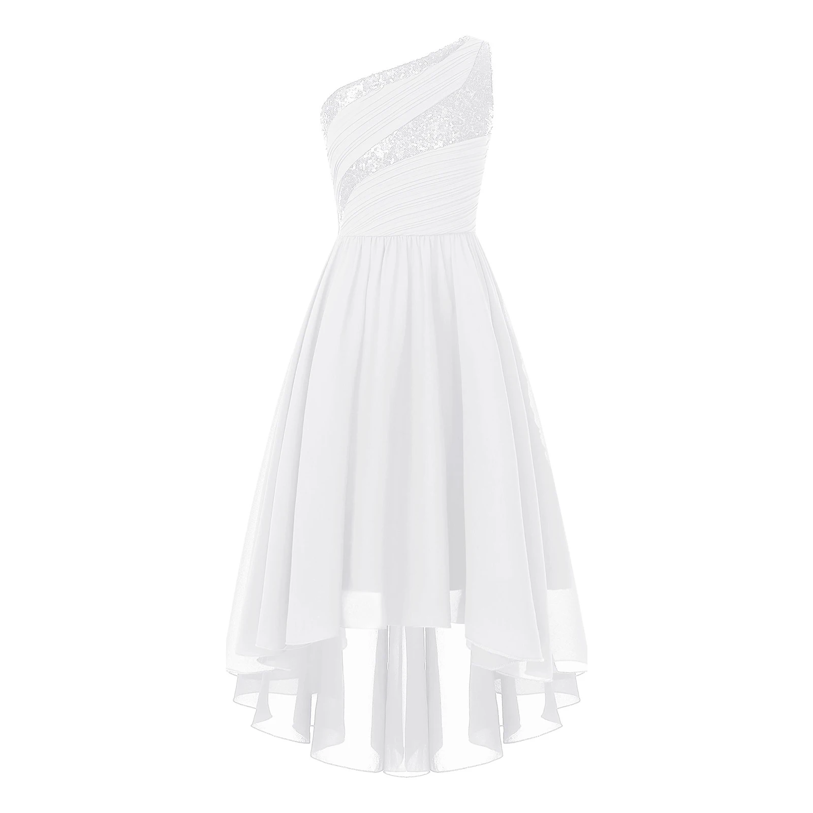 2026 Teens Girl's Dress for Wedding Party Sequin One Shoulder Princess Formal Gown for Holy Communion Chiffon Flower Girl Dress