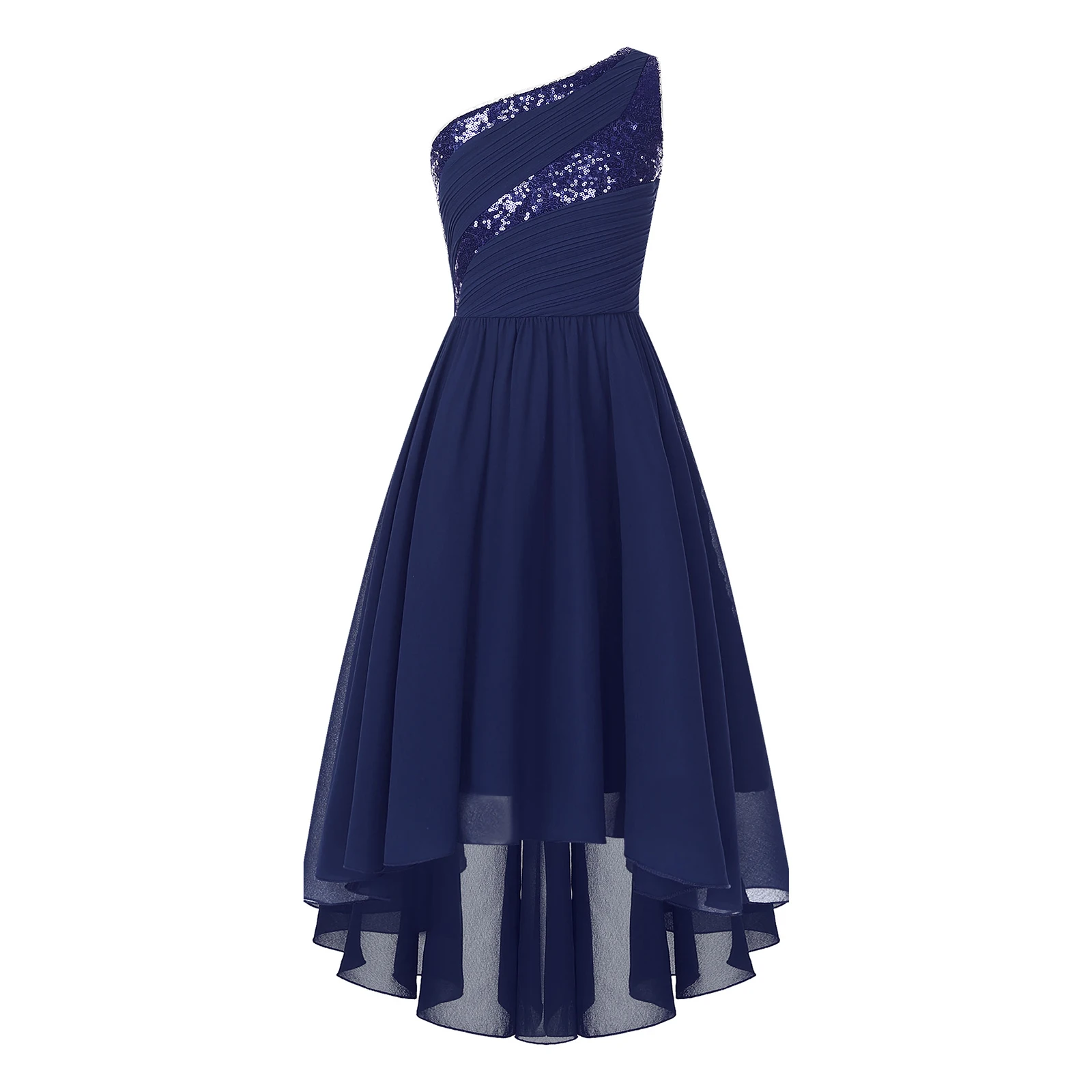 2026 Teens Girl's Dress for Wedding Party Sequin One Shoulder Princess Formal Gown for Holy Communion Chiffon Flower Girl Dress
