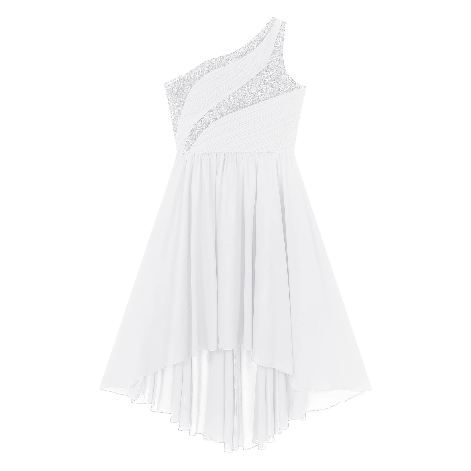 2026 Teens Girl's Dress for Wedding Party Sequin One Shoulder Princess Formal Gown for Holy Communion Chiffon Flower Girl Dress